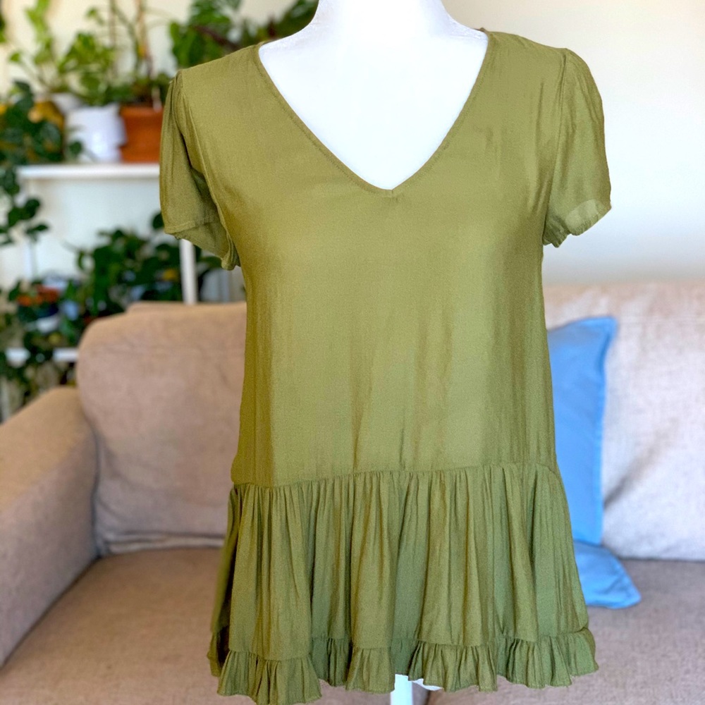 Ro & De V neck Peplum Blouse Top Sz XS